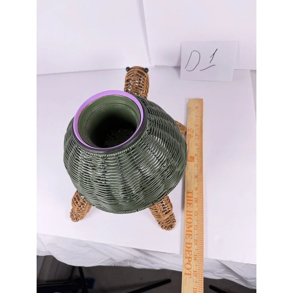 Woven Turtle Planter Holder Decorative Garden Decor